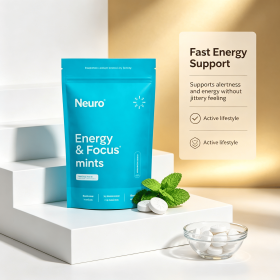 Energy & Focus Nutritional Mints, Refreshing Mint Flavor Oral Supplement, Portable Stand Up Pouch for Adults