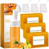 Turmeric Soap & Turmeric Face Wash Set, Honey Lemon Tumeric Kojic Soap Bar & Facial Cleanser Combo for Face & Body