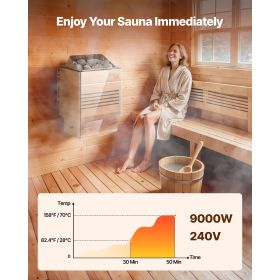 Sauna Heater, 9KW 240V Electric Sauna Stove, Dry Steam Bath Saunas Stove with Pre-Drilled Bracket, Fit 317.8 to 459 CU.FT Saunas Rooms