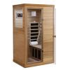 Red cedar Mini one person far infrared glass door on the left of the indoor sauna room