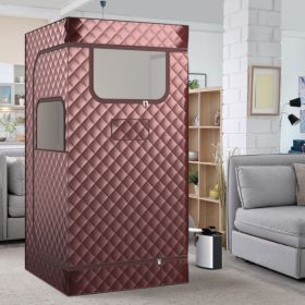Portable Steam Sauna with 3L Steam Generator Remote Control Wood Foot Massager and Foldable Chair for Home (Color: Coffee)