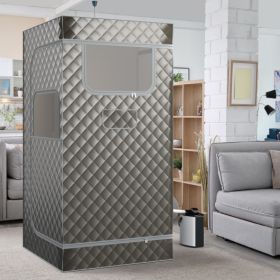 Portable Steam Sauna with 3L Steam Generator Remote Control Wood Foot Massager and Foldable Chair for Home (Color: Gray)