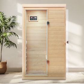 Hemlock Mini one person far infrared door on the left of the indoor sauna room (Color: as Pic)