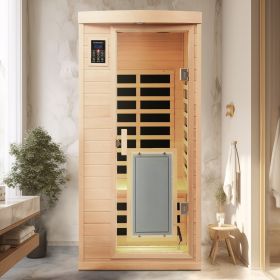 Low EMF Front door with heating panel One people Hemlock Far-infrared Indoor sauna room (Color: as Pic)