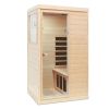 Hemlock Mini one person far infrared door on the left of the indoor sauna room